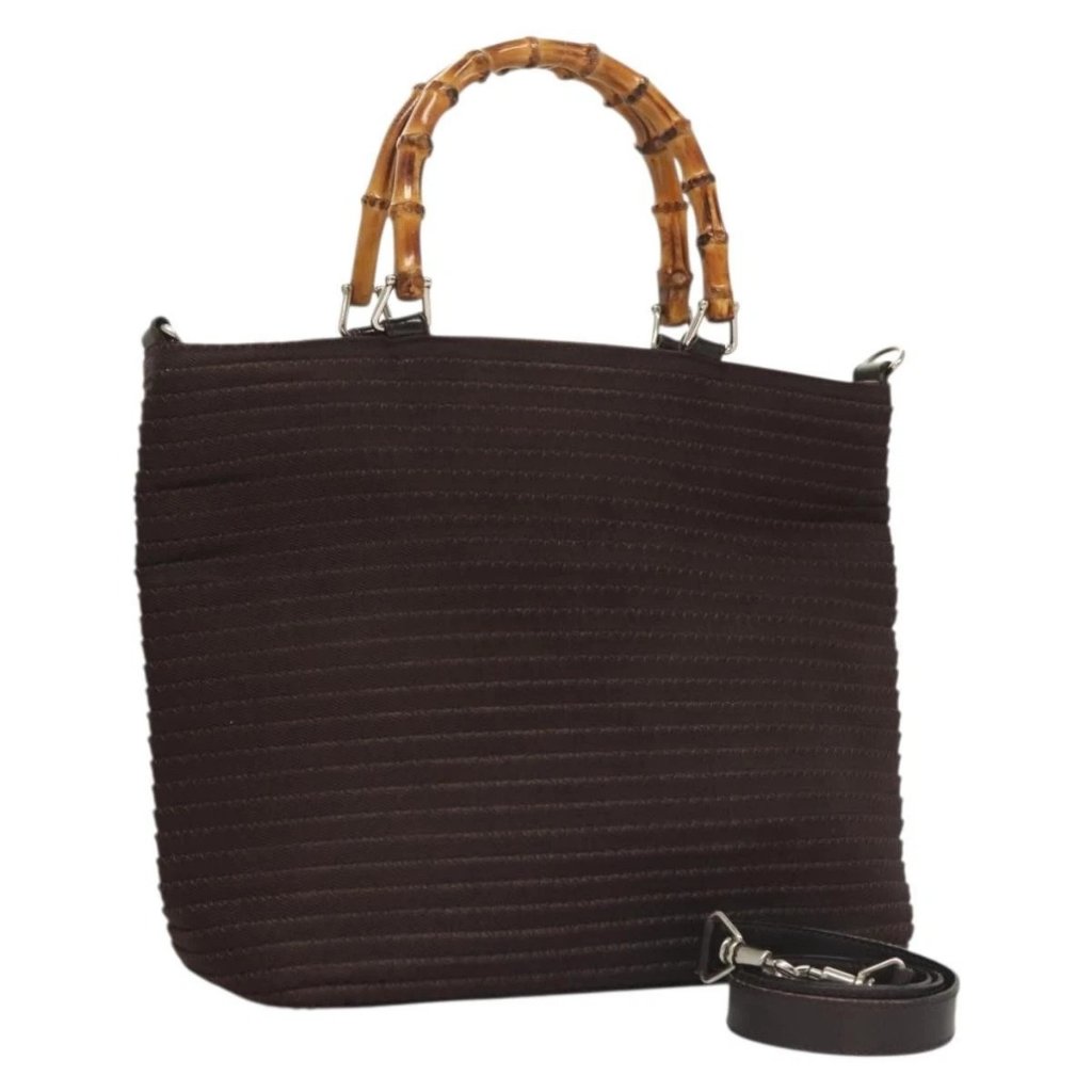 Gucci Bamboo Hand Bag Nylon 2way Brown Silver